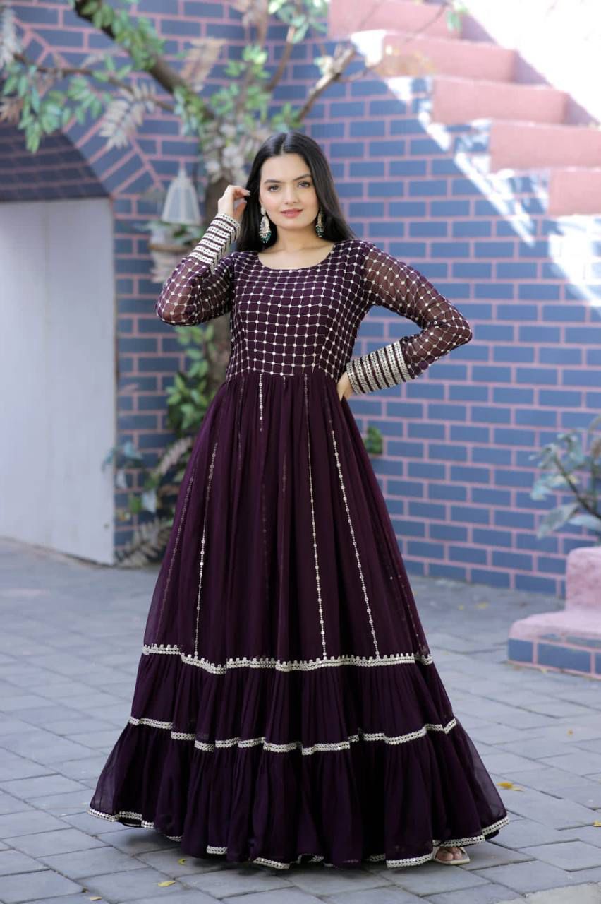 Faux Blooming Embroidered Gown β Party Wear Sequins & Zari Work Dress for Women