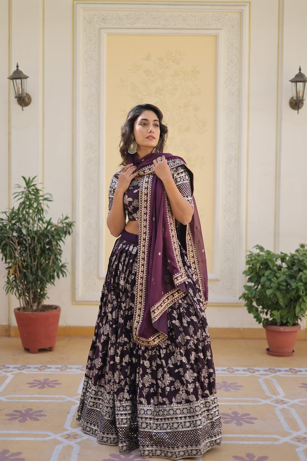 Designer Viscose Jacquard Lehenga Set | Sequins Embroidery | Dyeable Wedding & Party Wear