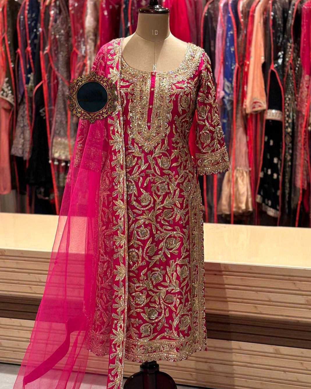 Eid Special 3-Piece Kurti Set – Embroidered Chinon Silk with Plazzo & Dupatta