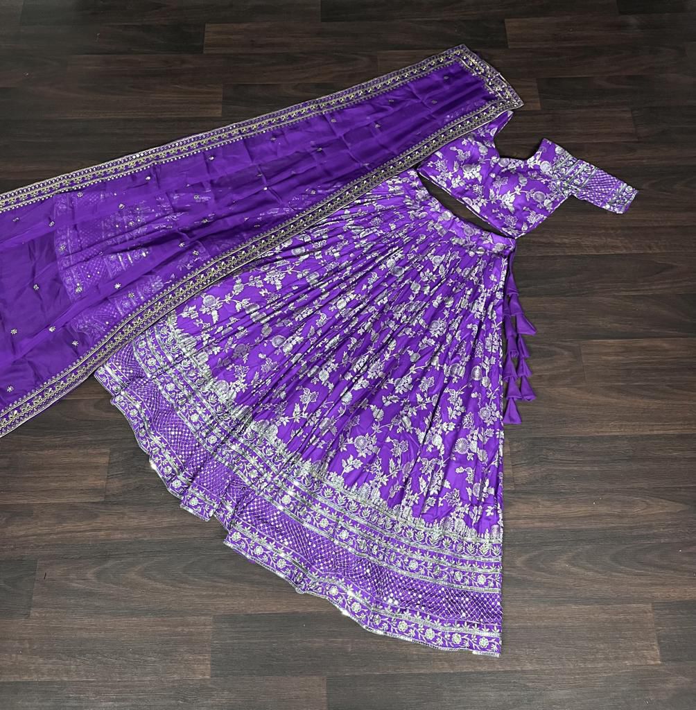 Designer Viscose Jacquard Lehenga Set | Sequins Embroidery | Dyeable Wedding & Party Wear
