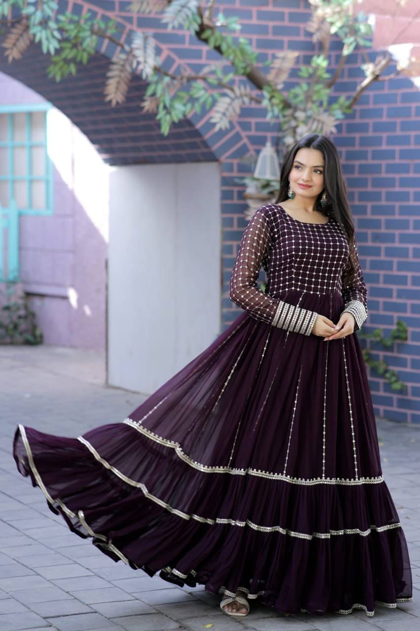 Faux Blooming Embroidered Gown β Party Wear Sequins & Zari Work Dress for Women