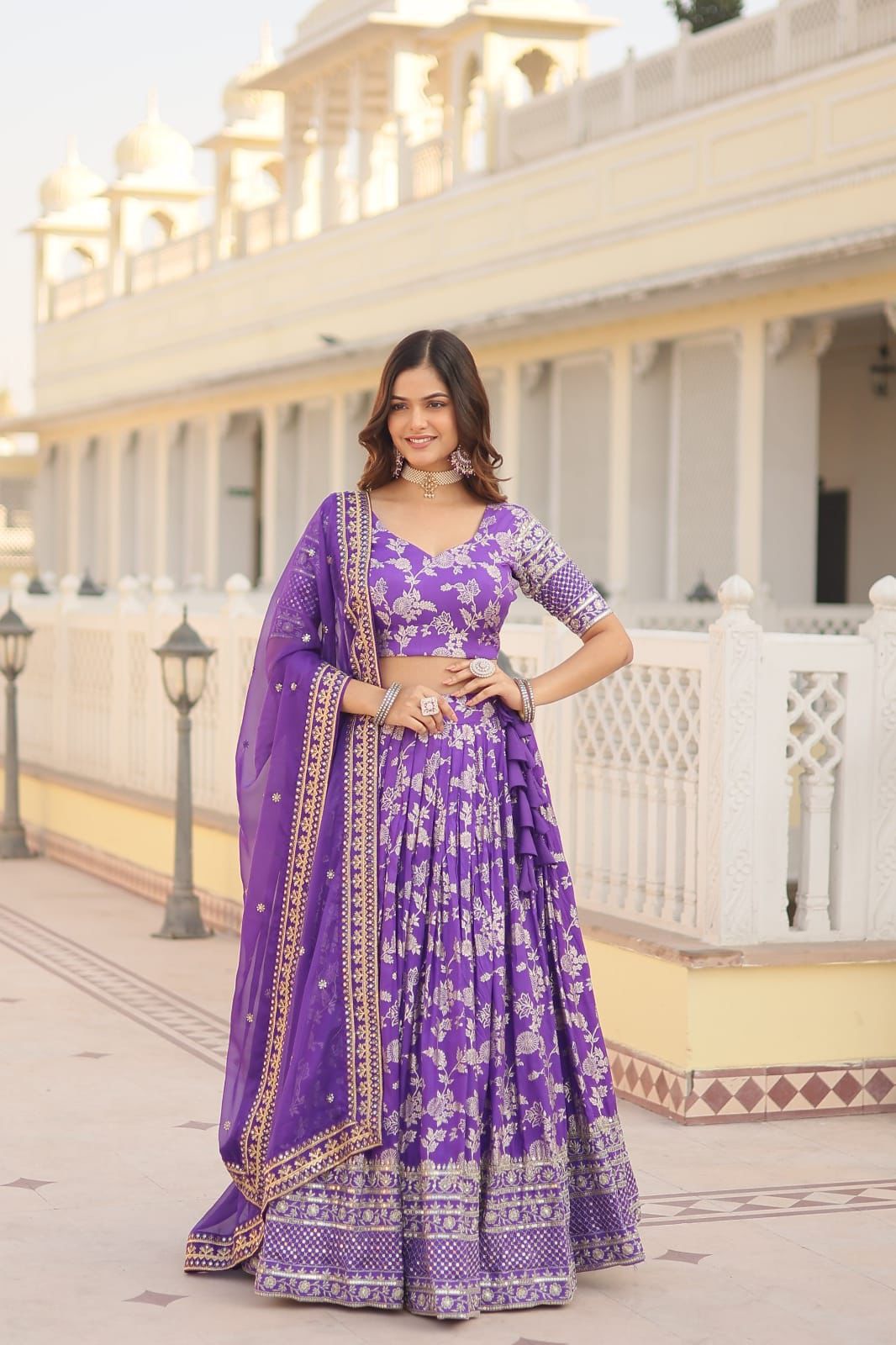 Designer Viscose Jacquard Lehenga Set | Sequins Embroidery | Dyeable Wedding & Party Wear