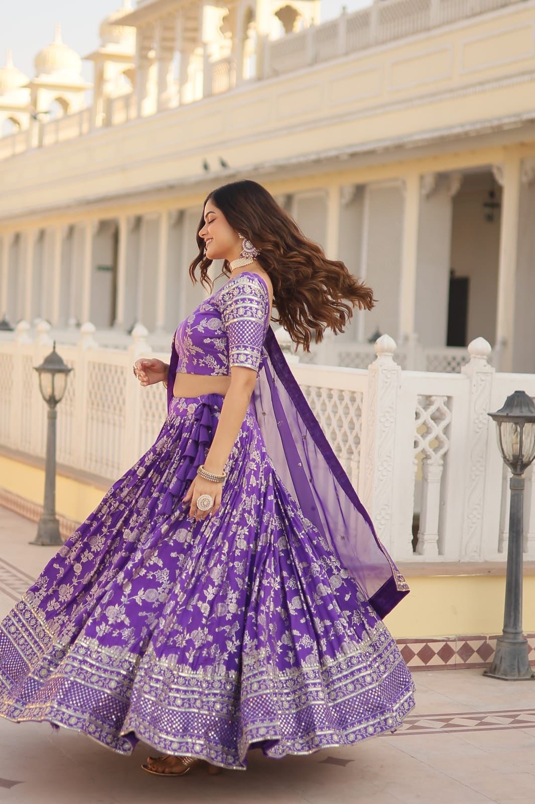 Designer Viscose Jacquard Lehenga Set | Sequins Embroidery | Dyeable Wedding & Party Wear