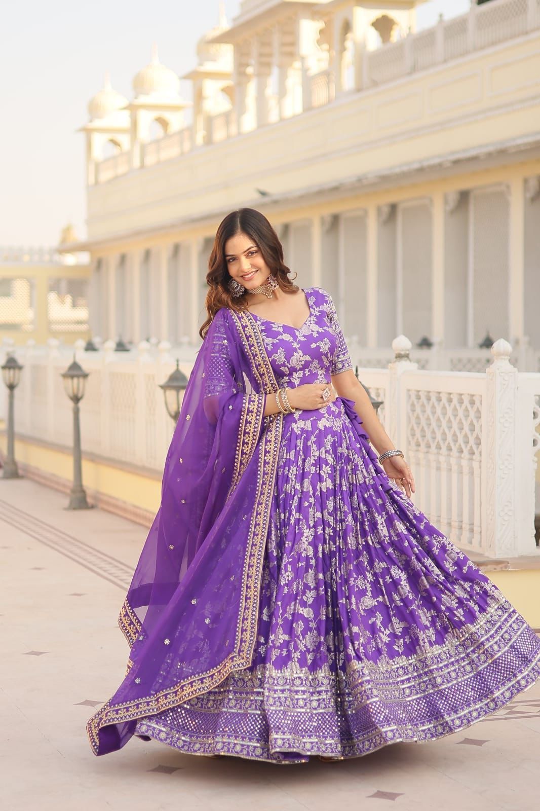 Designer Viscose Jacquard Lehenga Set | Sequins Embroidery | Dyeable Wedding & Party Wear