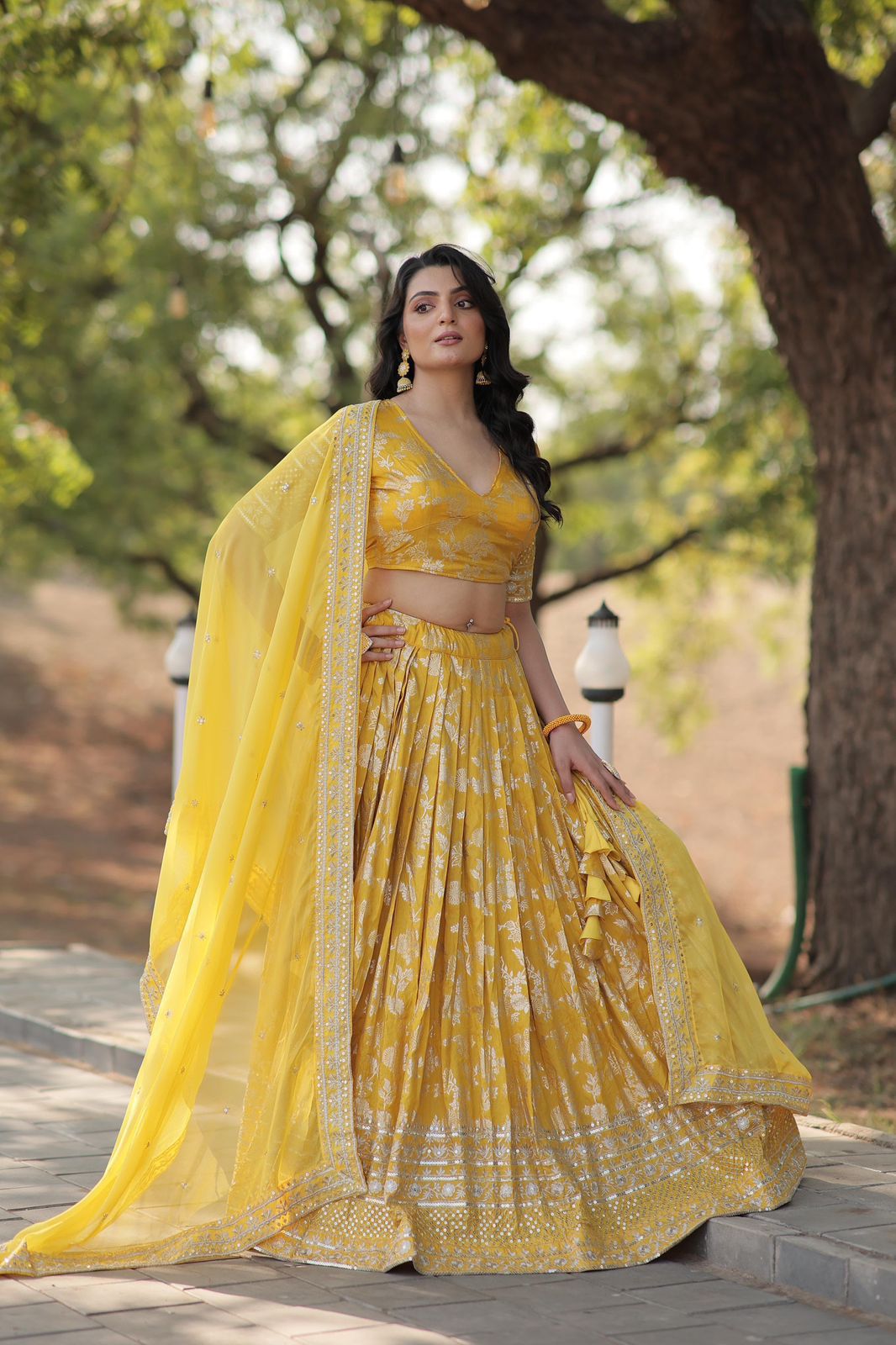 Designer Viscose Jacquard Lehenga Set | Sequins Embroidery | Dyeable Wedding & Party Wear