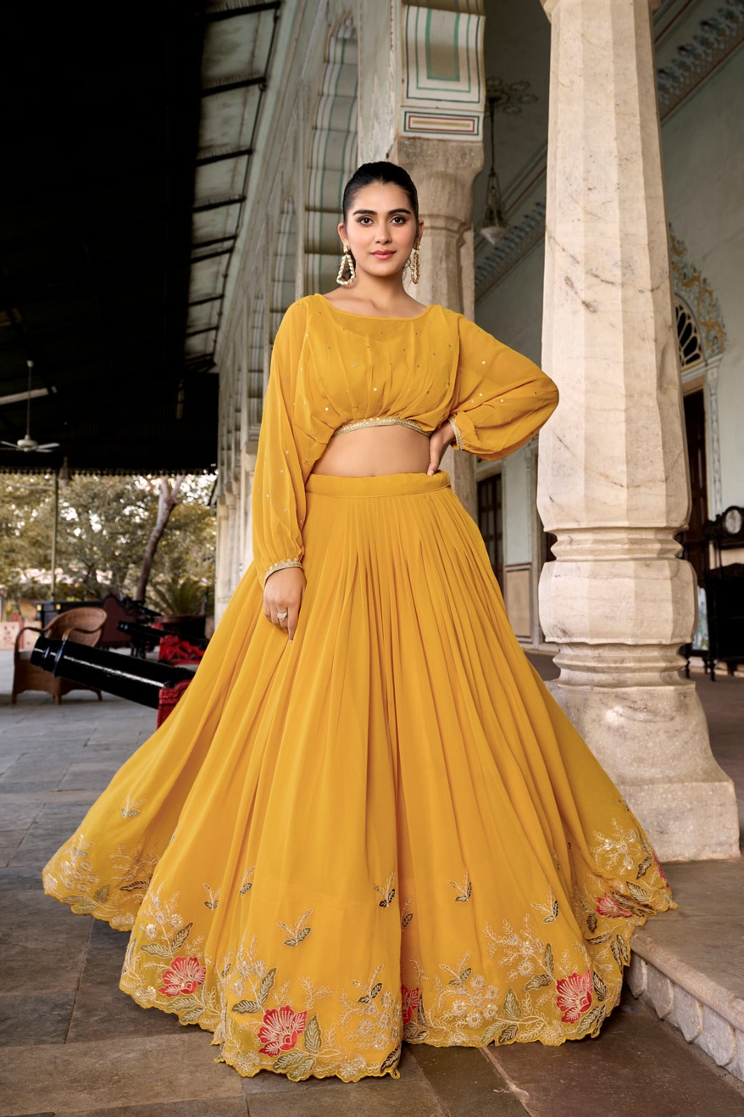 Women’s Georgette Co-ord Lehenga Set | Stitched Lehenga & Top | Sequins & Thread Embroidery | Festive & Party Wear
