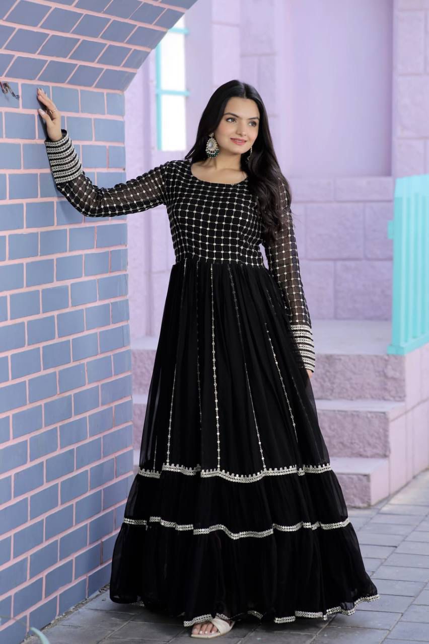 Faux Blooming Embroidered Gown β Party Wear Sequins & Zari Work Dress for Women