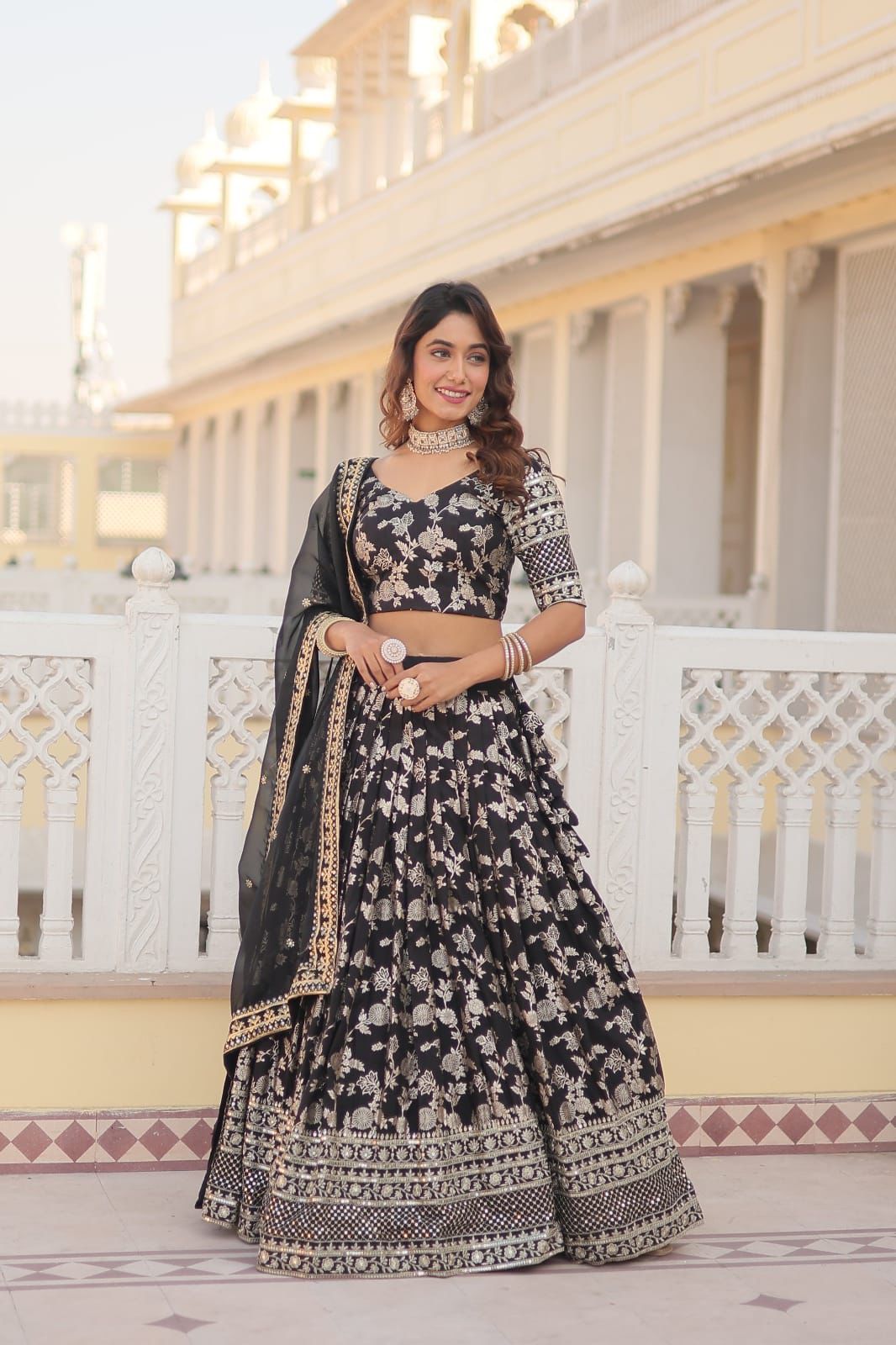 Designer Viscose Jacquard Lehenga Set | Sequins Embroidery | Dyeable Wedding & Party Wear