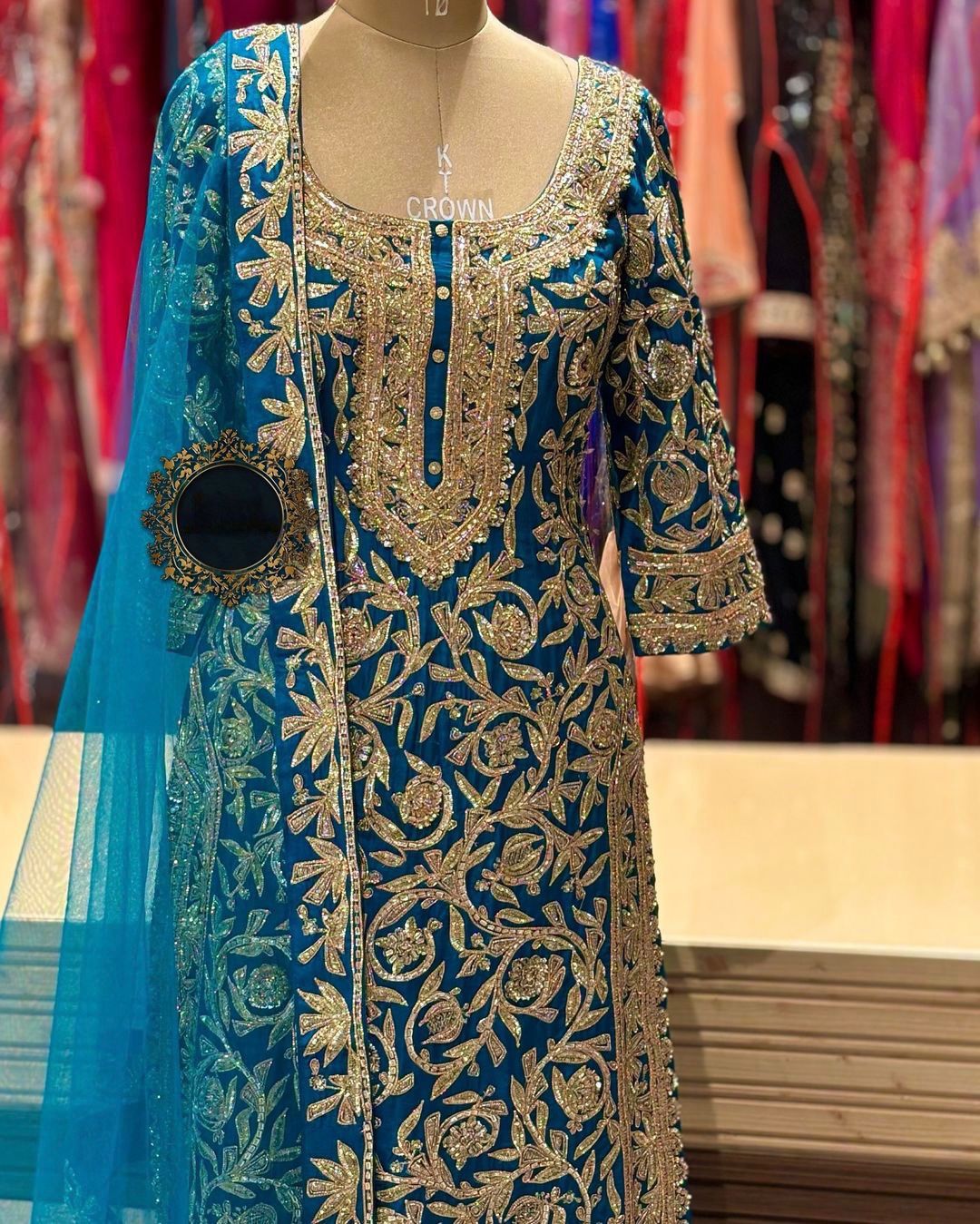 Eid Special 3-Piece Kurti Set – Embroidered Chinon Silk with Plazzo & Dupatta