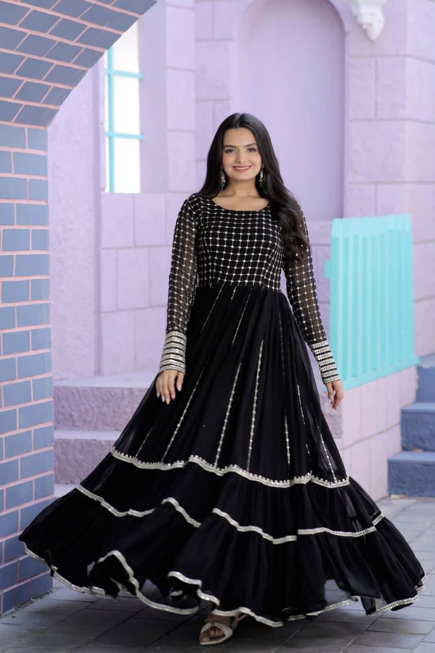 Faux Blooming Embroidered Gown β Party Wear Sequins & Zari Work Dress for Women