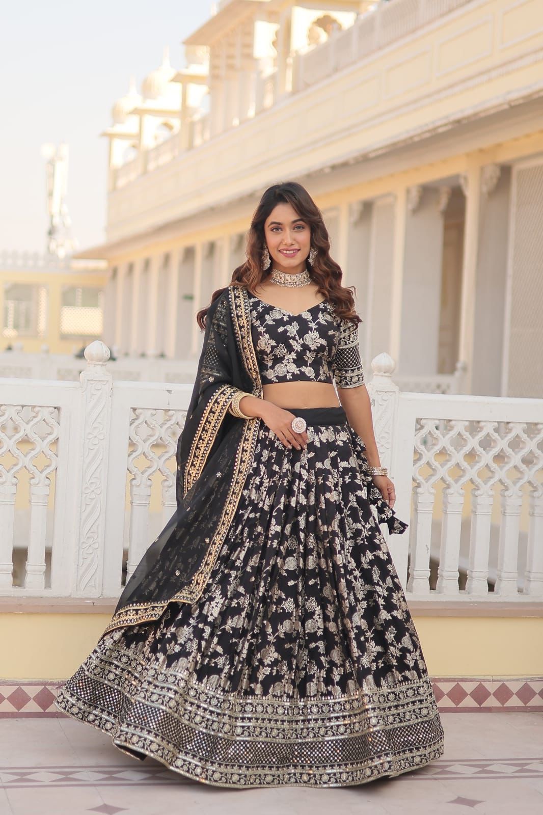 Designer Viscose Jacquard Lehenga Set | Sequins Embroidery | Dyeable Wedding & Party Wear