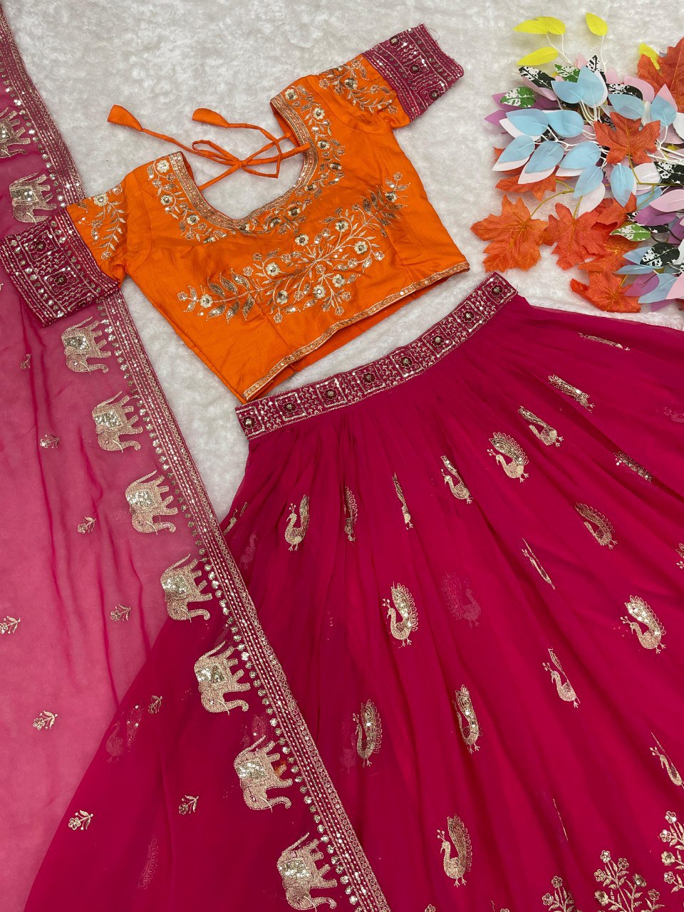 Luxurious Bridal Lehenga Choli Set With Embroidery Sequence Work