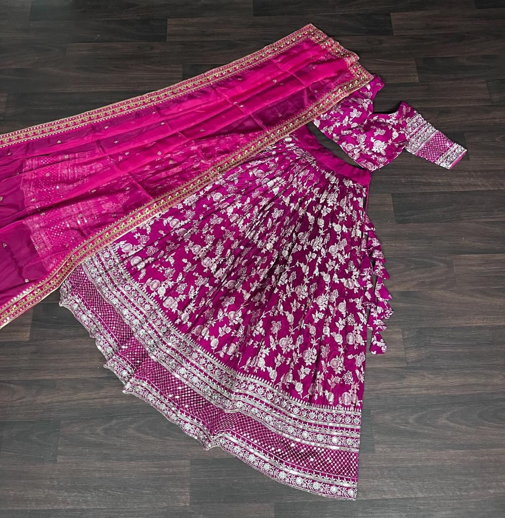 Designer Viscose Jacquard Lehenga Set | Sequins Embroidery | Dyeable Wedding & Party Wear