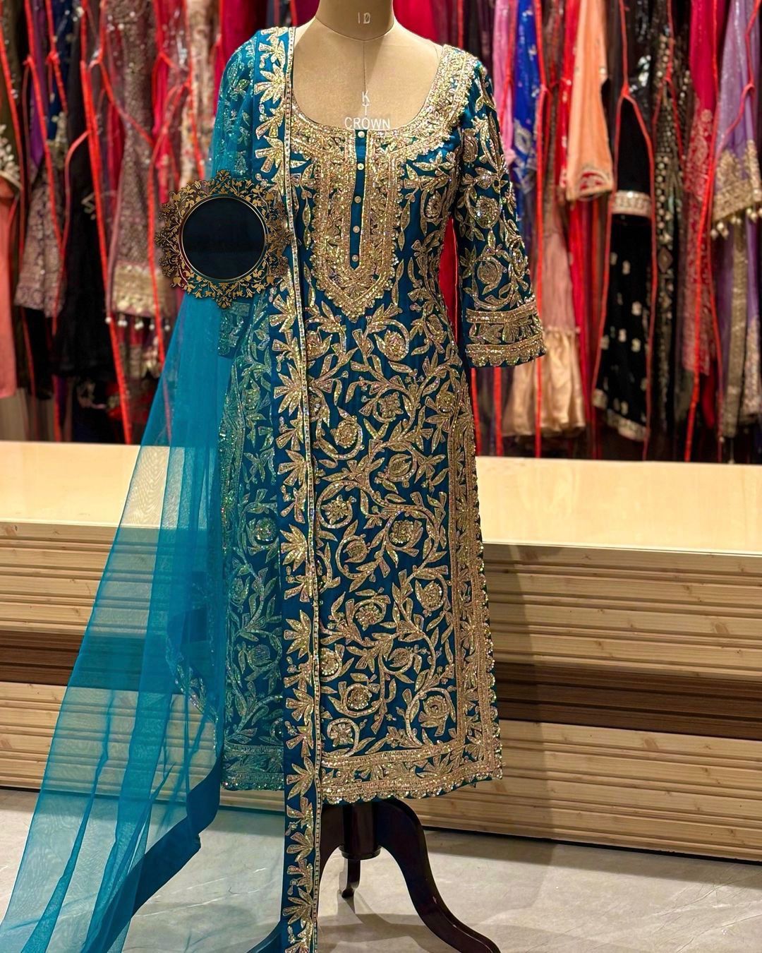 Eid Special 3-Piece Kurti Set – Embroidered Chinon Silk with Plazzo & Dupatta