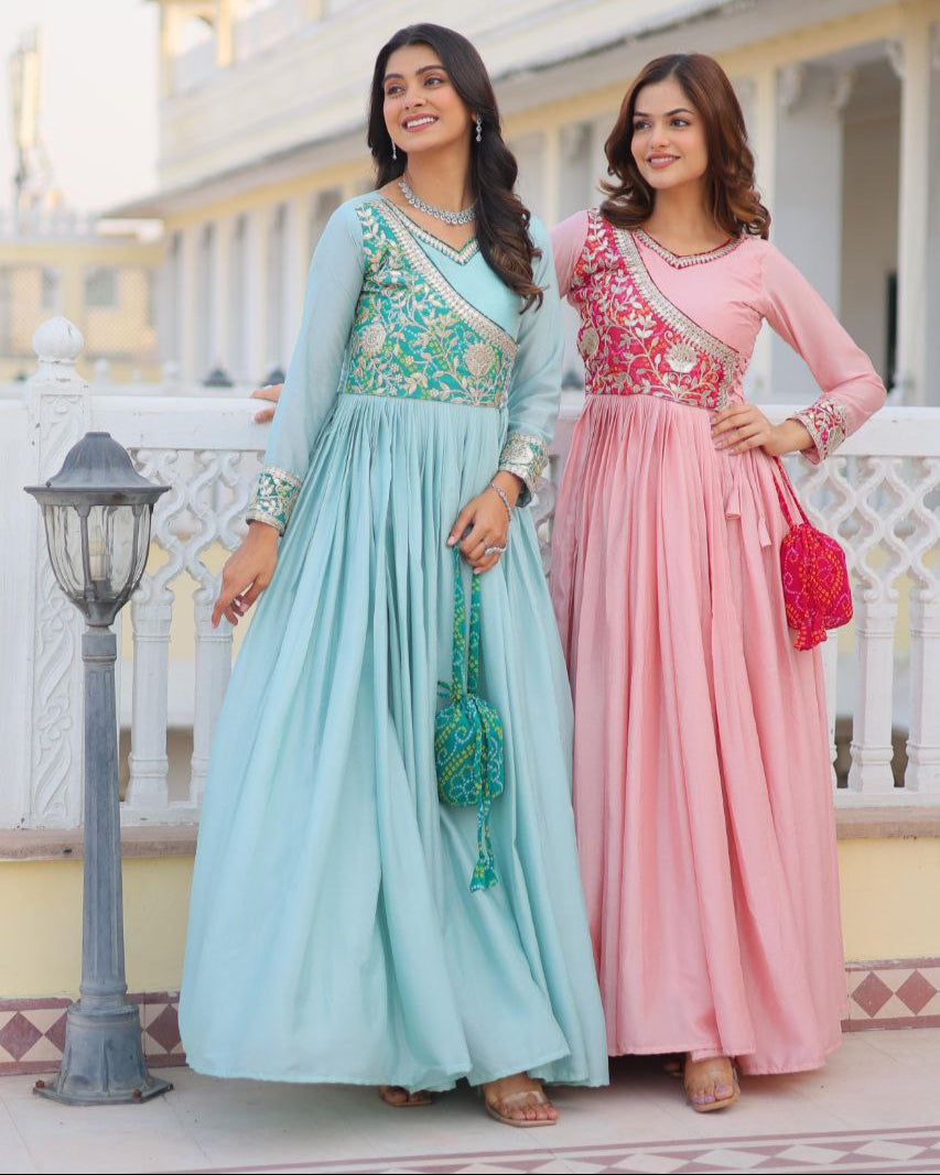 Grace Your Festive Celebrations with the Elegant Bandhej Long Gown Set
