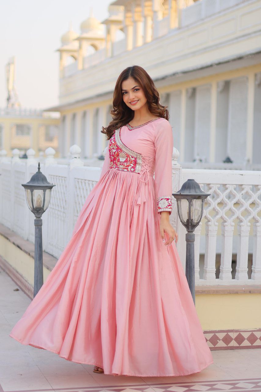 Grace Your Festive Celebrations with the Elegant Bandhej Long Gown Set