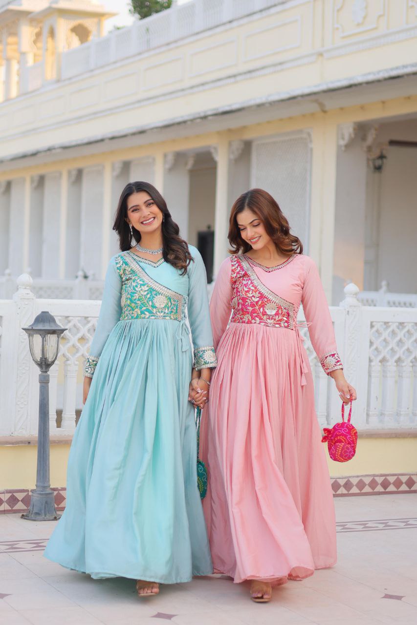 Grace Your Festive Celebrations with the Elegant Bandhej Long Gown Set