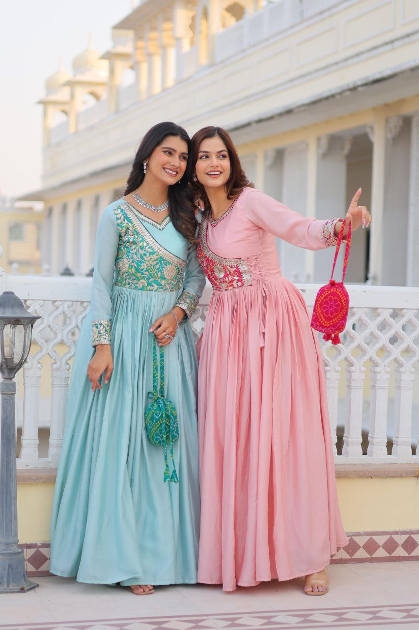 Grace Your Festive Celebrations with the Elegant Bandhej Long Gown Set