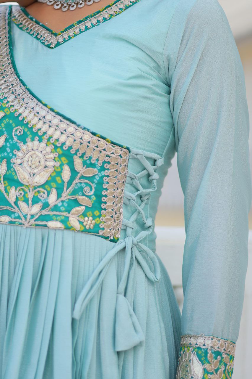 Grace Your Festive Celebrations with the Elegant Bandhej Long Gown Set