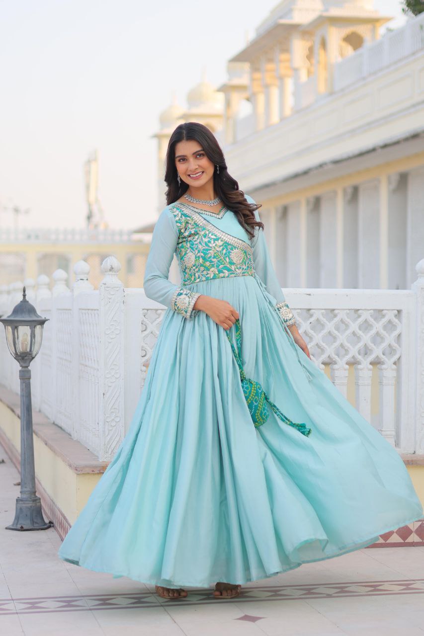 Grace Your Festive Celebrations with the Elegant Bandhej Long Gown Set