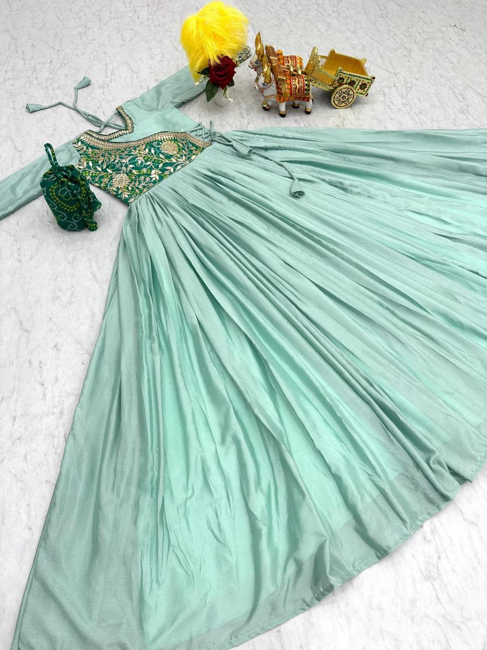 Grace Your Festive Celebrations with the Elegant Bandhej Long Gown Set