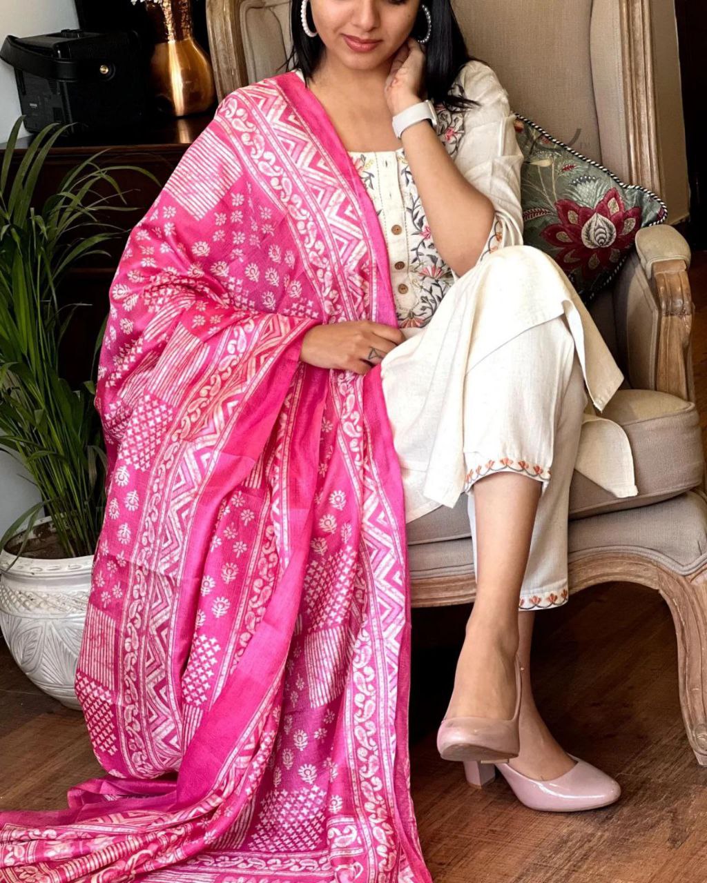 Elevate Your Style with Our Khadi Cotton Embroidery Suit & Khadi Silk Dupatta Set