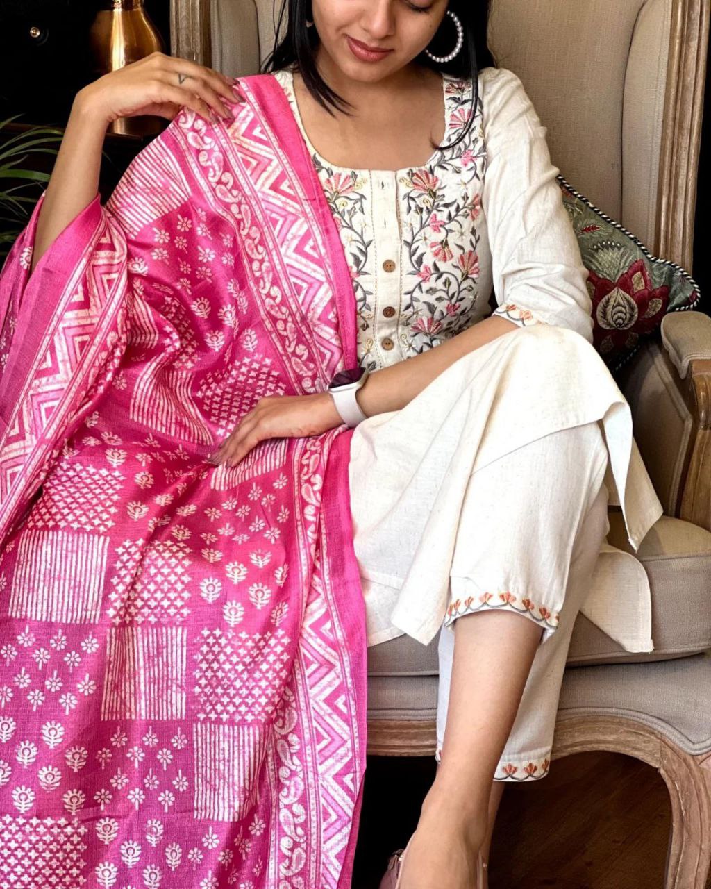 Elevate Your Style with Our Khadi Cotton Embroidery Suit & Khadi Silk Dupatta Set