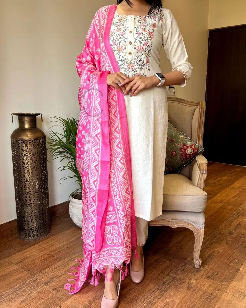 Elevate Your Style with Our Khadi Cotton Embroidery Suit & Khadi Silk Dupatta Set