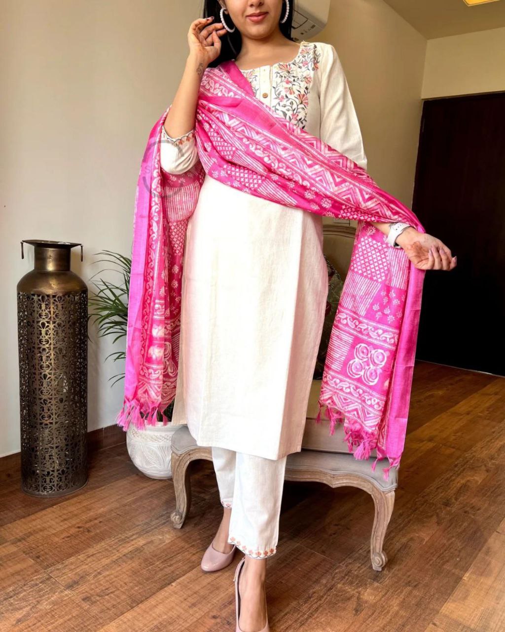 Elevate Your Style with Our Khadi Cotton Embroidery Suit & Khadi Silk Dupatta Set