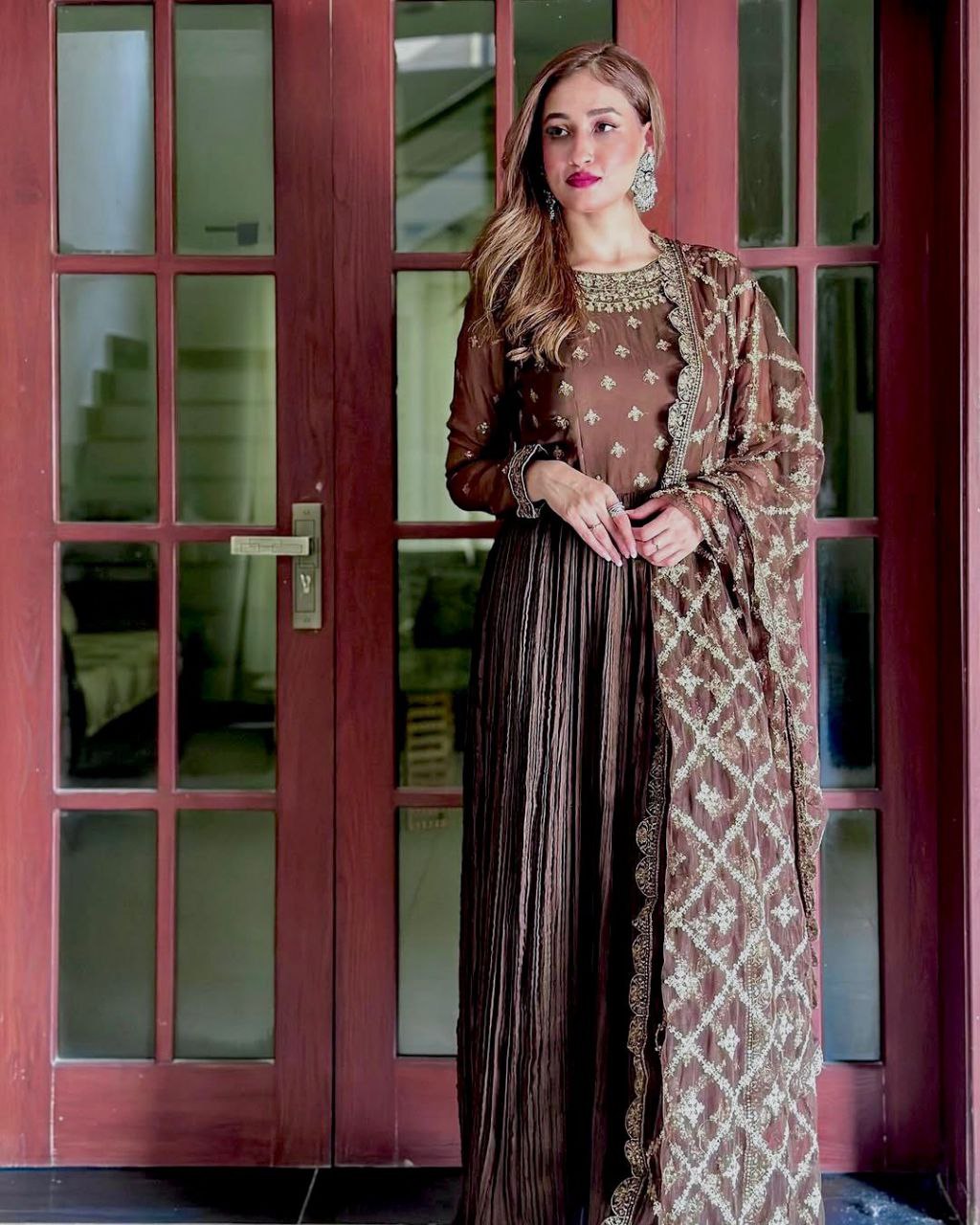 New Party Wear Look: Pur Crush Chinon Silk Fancy Gown, Dupatta & Bottom Set