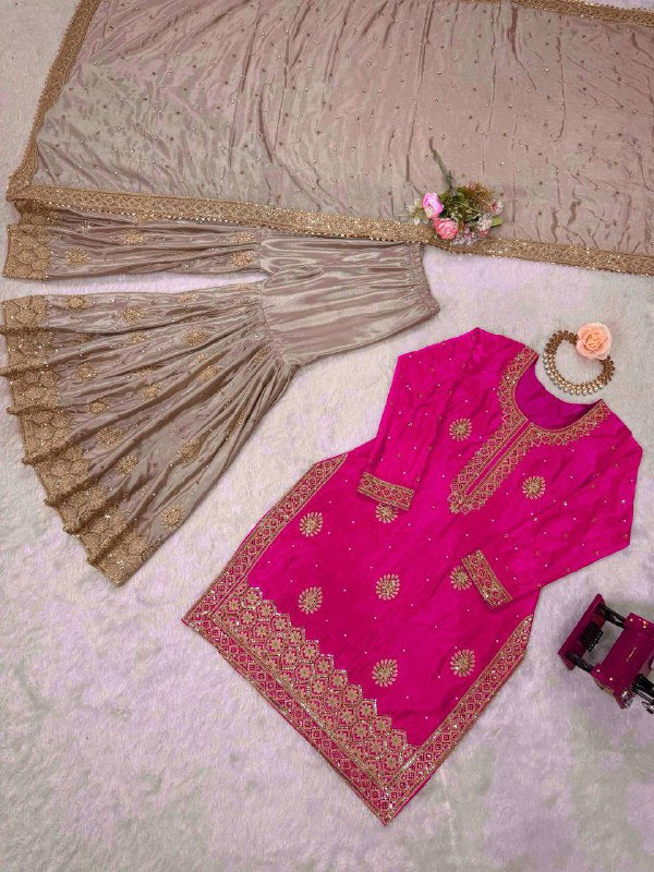 Premium Chinon Silk Sharara Set – Embroidery