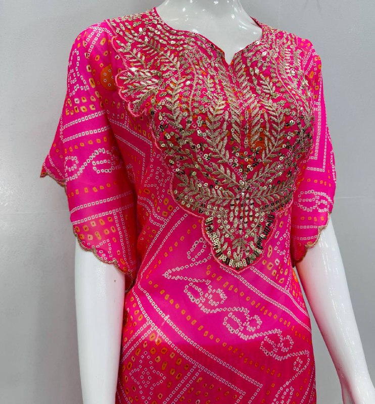 Premium Faux Georgette Kaftan Set – Fancy Digital Print with Embroidery