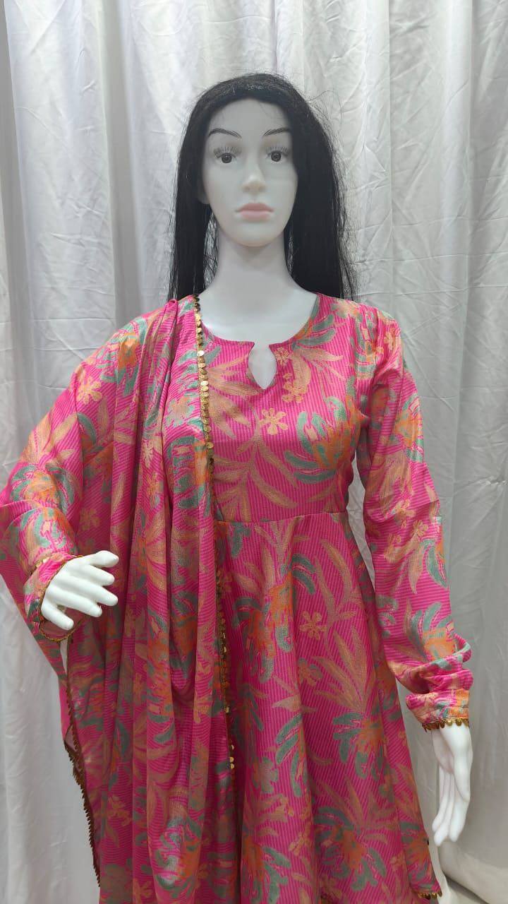 Premium Chinon Silk Sharara Suit Set – Digital Print & Sequins Lace Work with Dupatta