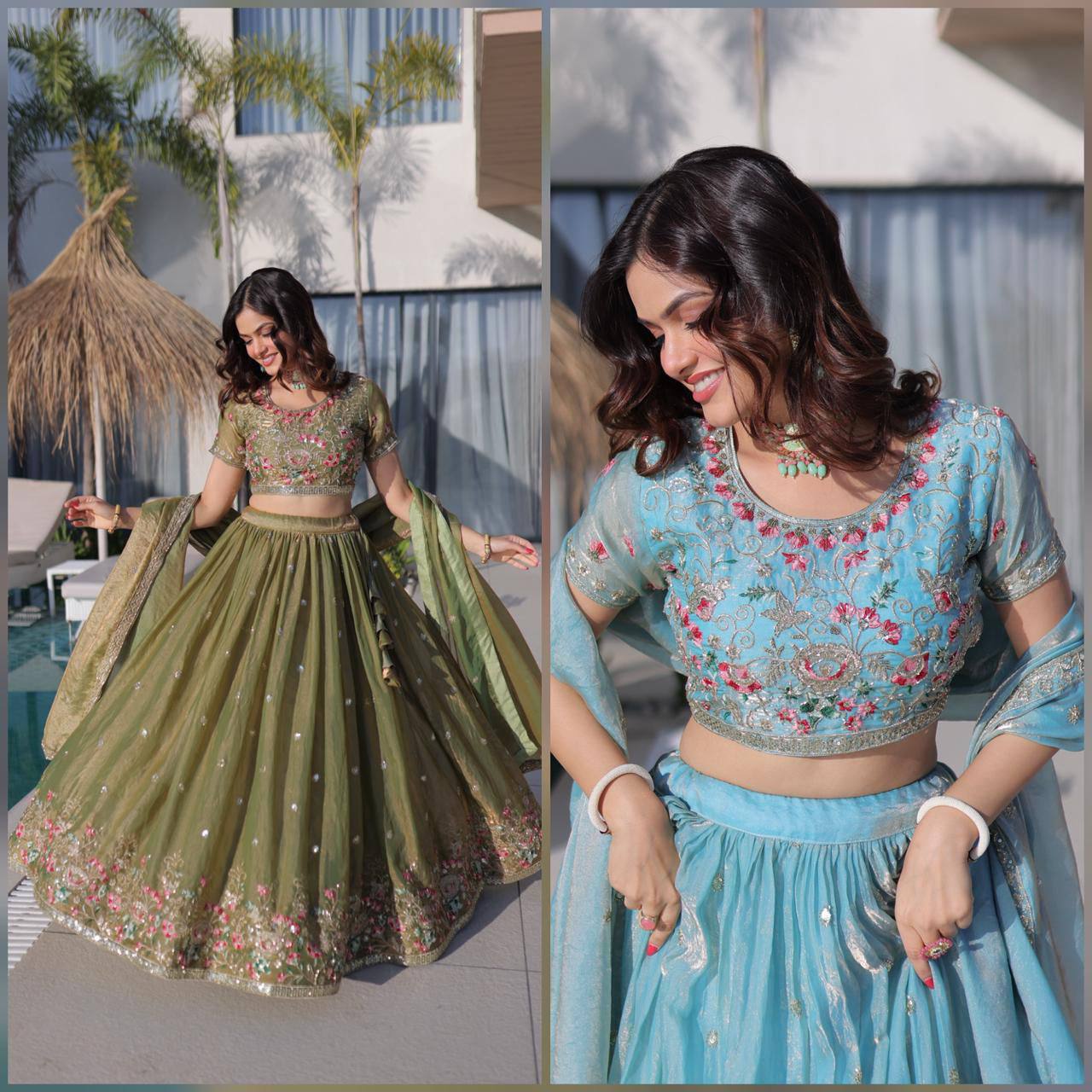 Fendi Silk Lehenga Choli Dupatta Set – Multi Thread Embroidery Work