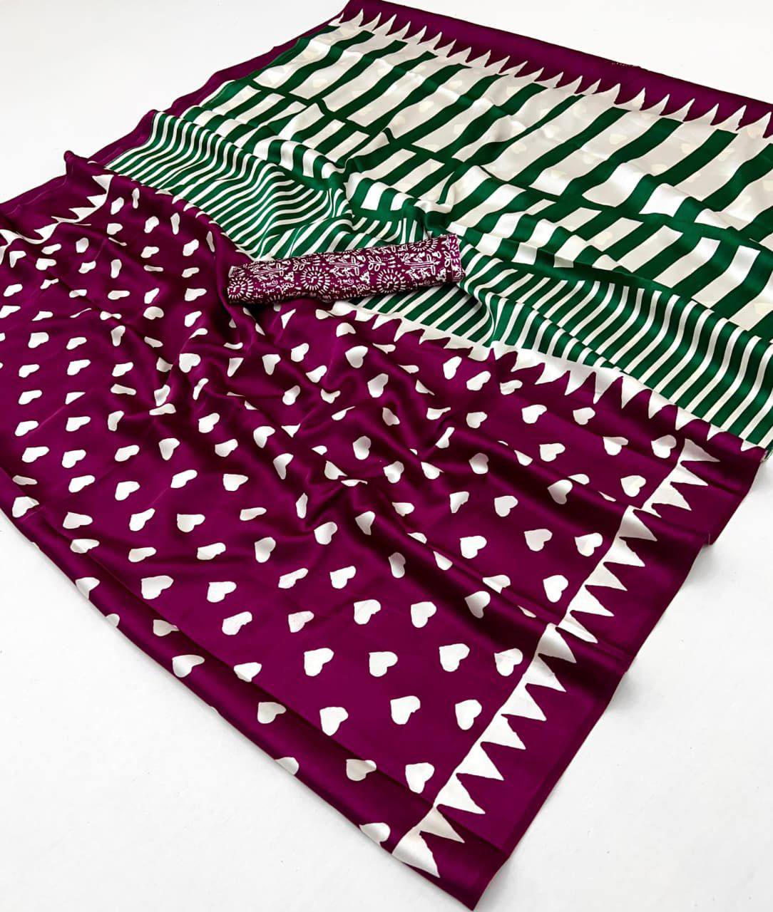 Pure Ajrakh Modal Satin Saree – Traditional Ajrakh Print with Blouse