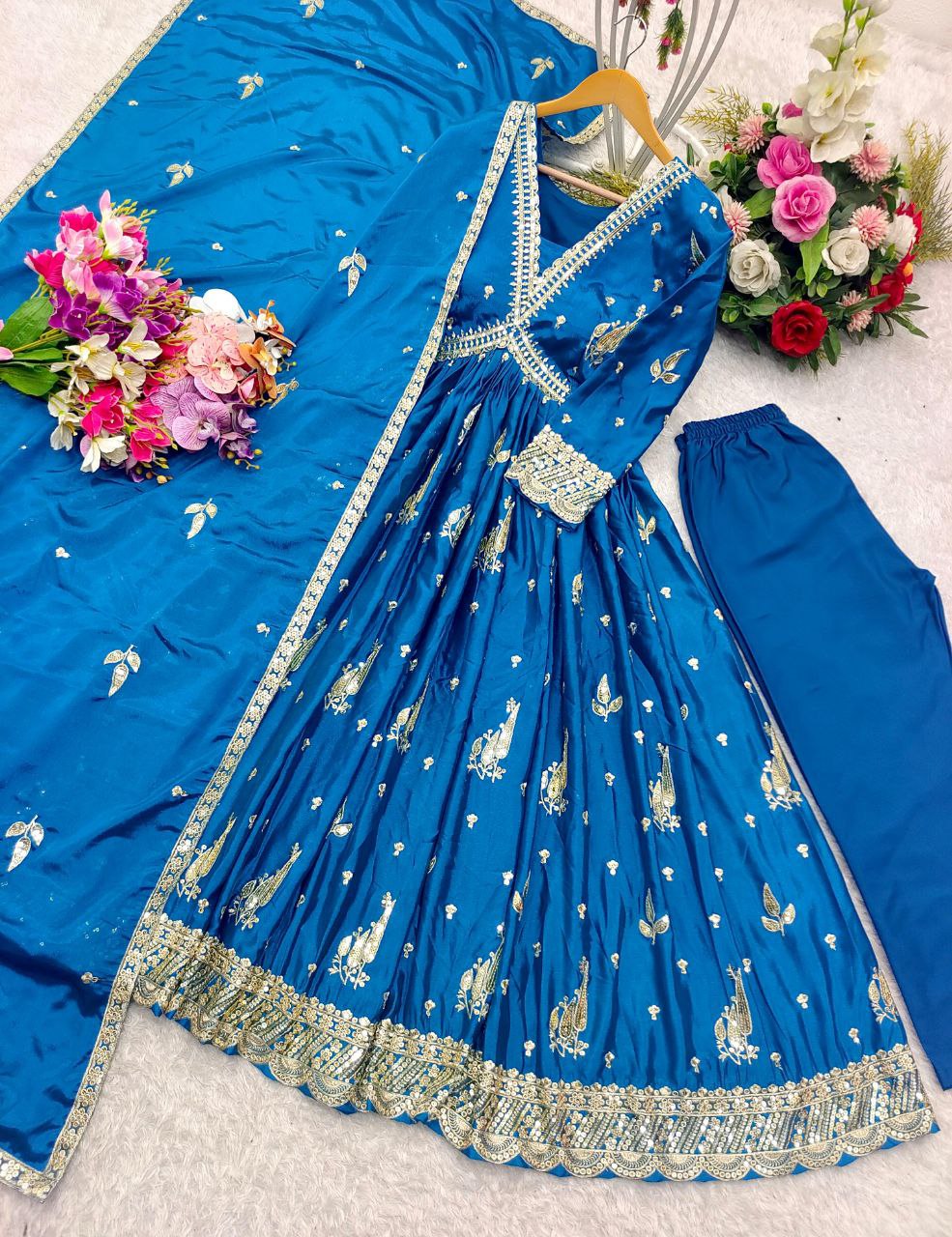 Aliya-Cut Gown, Pant & Dupatta Set – Fully Stitched and Ready to Wear