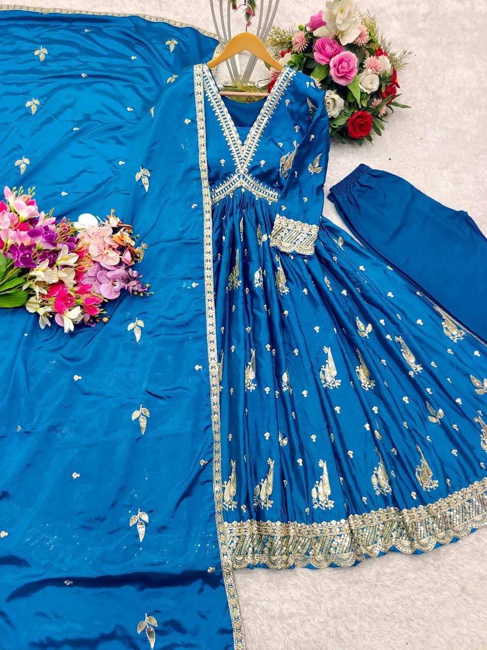 Aliya-Cut Gown, Pant & Dupatta Set – Fully Stitched and Ready to Wear