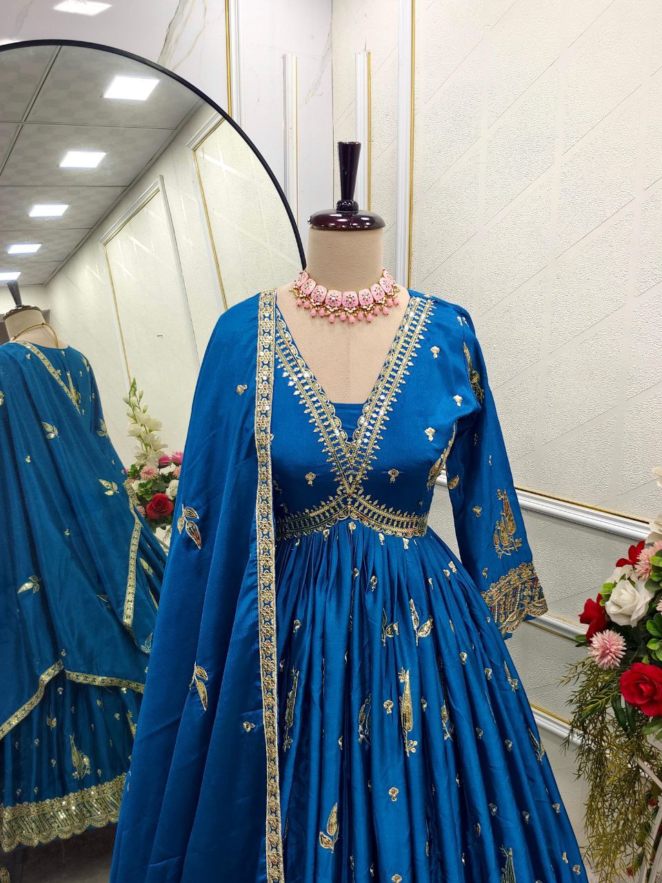 Aliya-Cut Gown, Pant & Dupatta Set – Fully Stitched and Ready to Wear