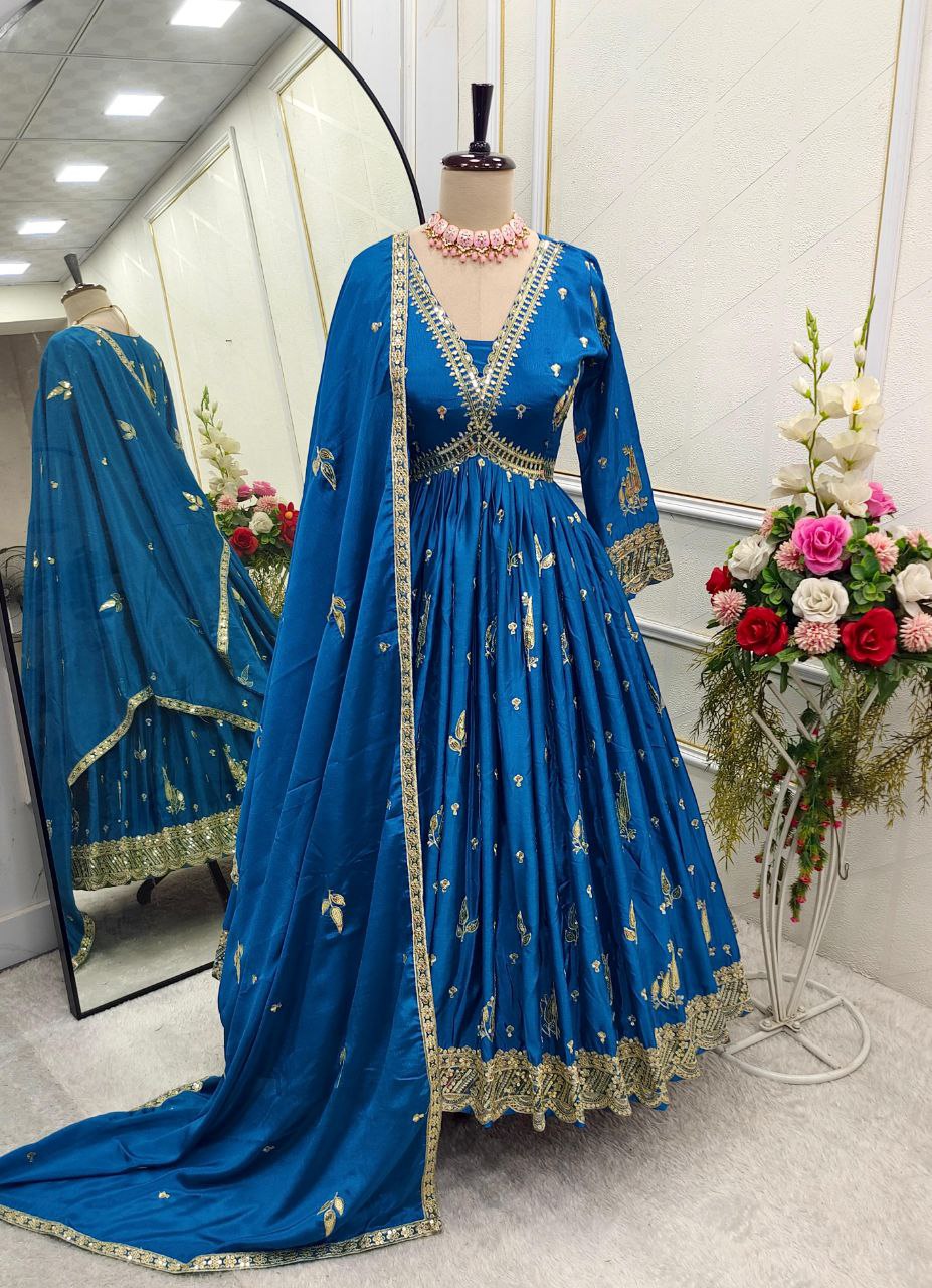 Aliya-Cut Gown, Pant & Dupatta Set – Fully Stitched and Ready to Wear