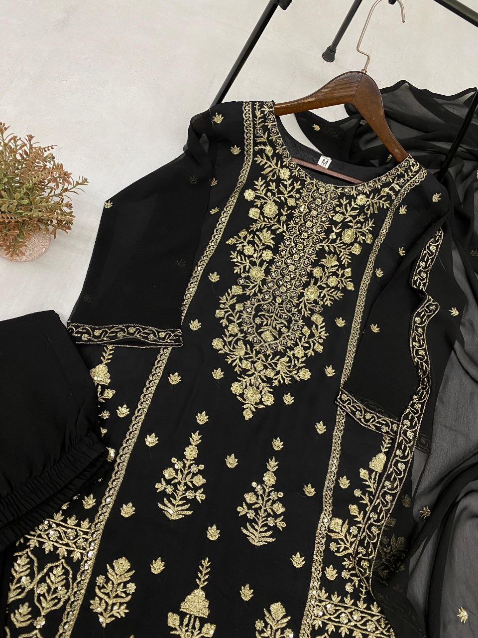 Designer Wear Trending Faux Georgette Top with Sequins Embroidered Work, Pant, and Dupatta