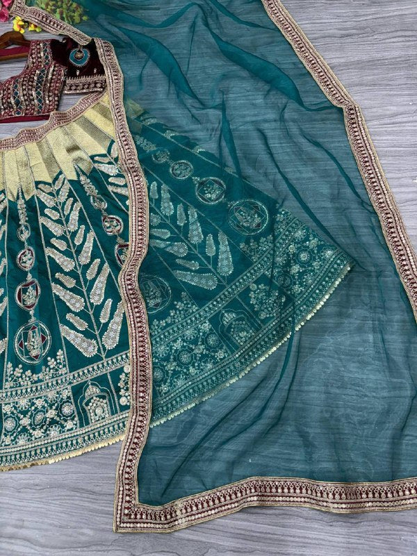 Premium Mulmul Satin Silk & Velvet Lehenga Set – Thread, Zari, Dori & Sequins Work