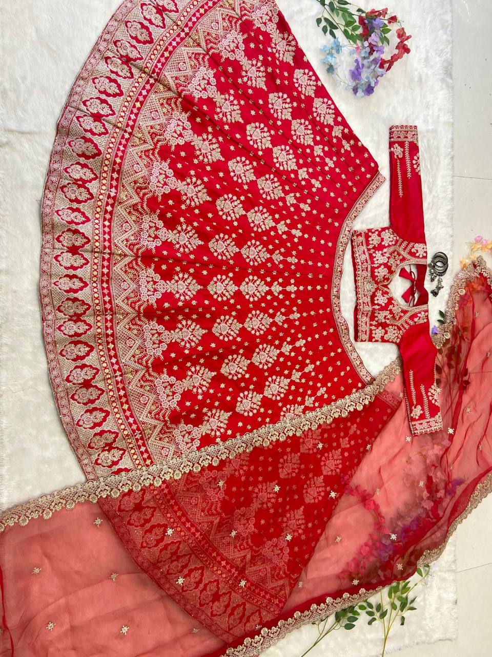 Premium Malai Satin Lehenga Set – Thread Embroidery, Coding & Sequins Work