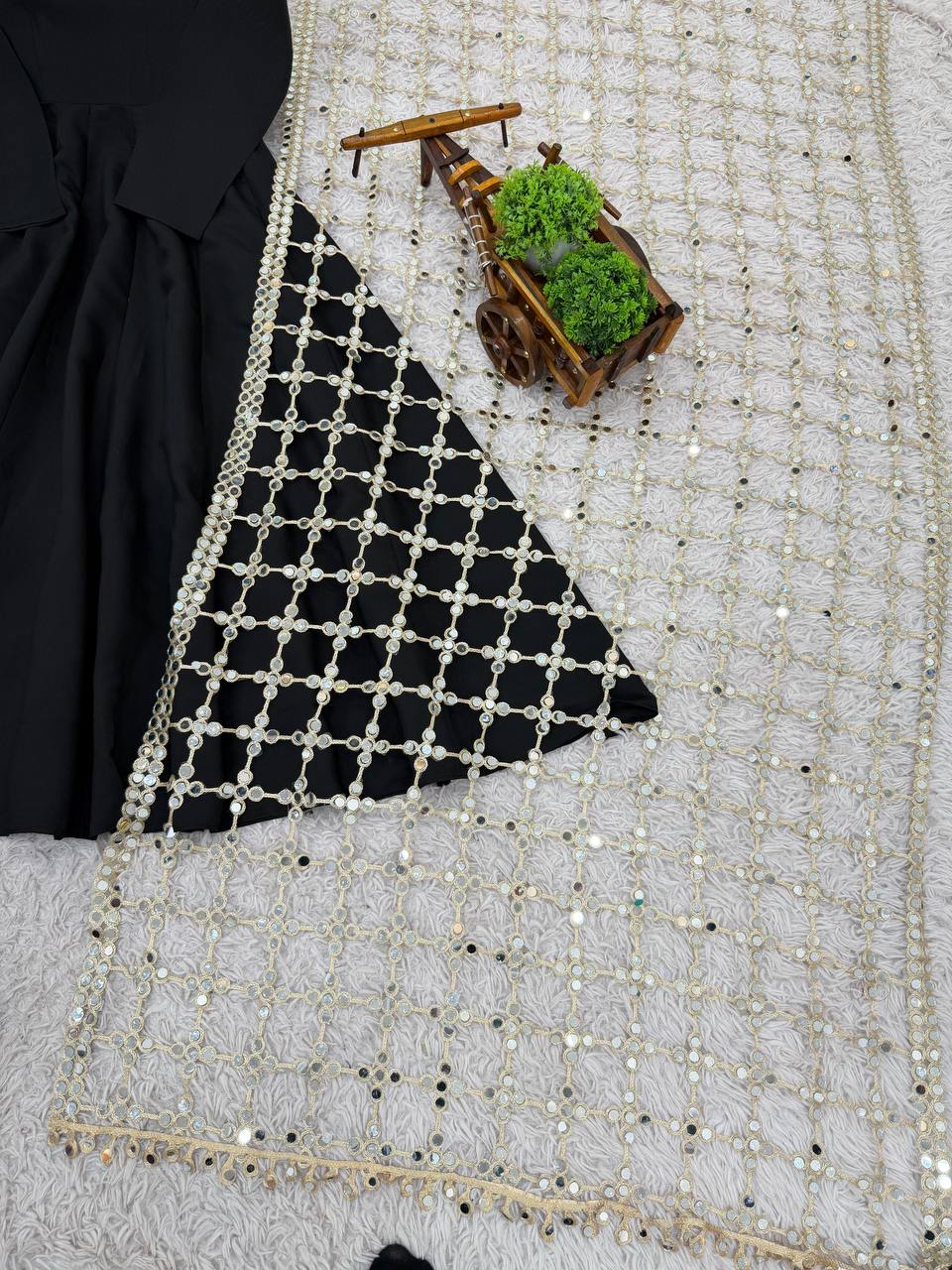 Premium Roman Silk Gown, Plazzo & Dupatta Set – Heavy Real Mirror Embroidery Work
