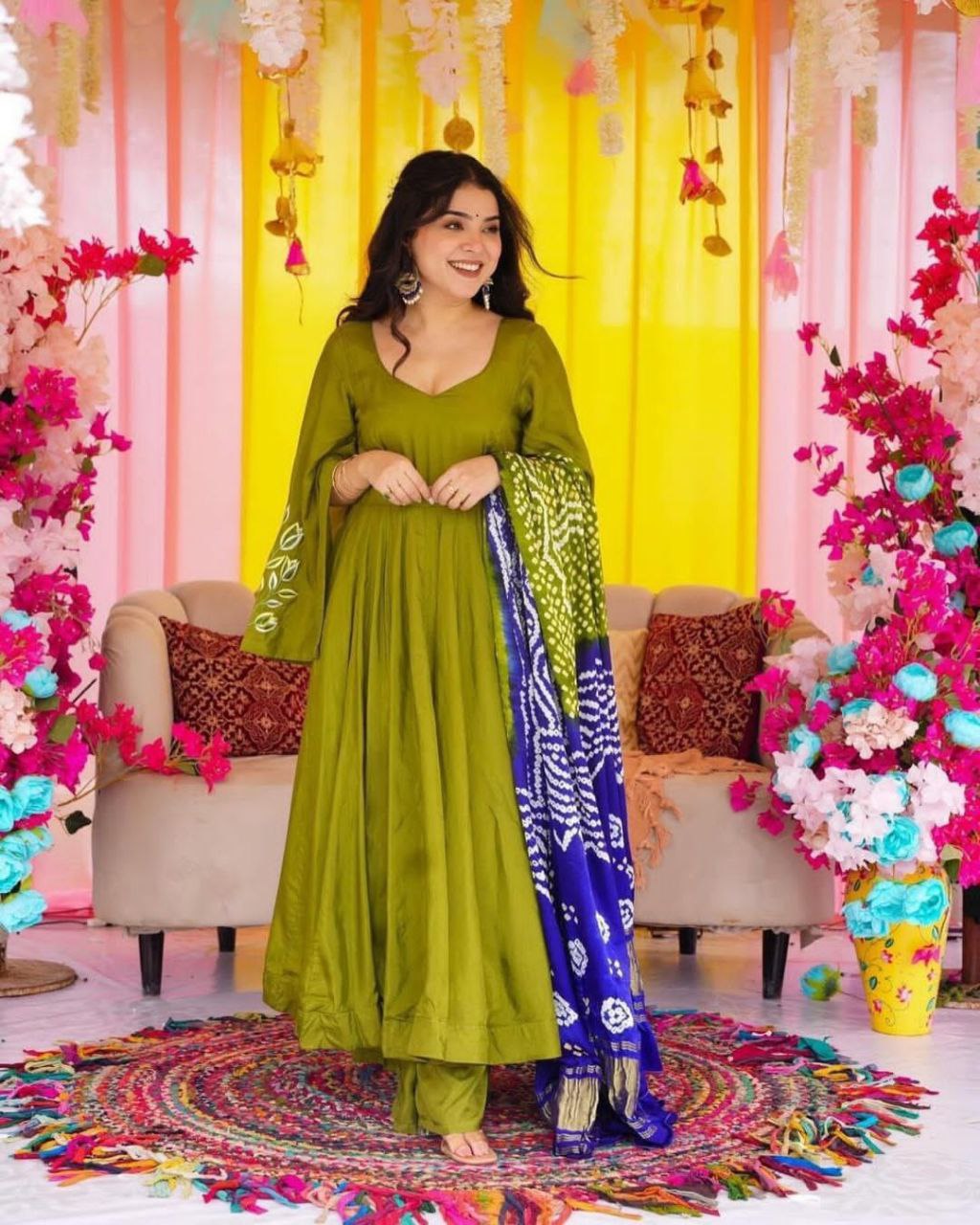 Product
Designer Chinnon Silk Gown Set β Embroidered Top, Plazzo & Dupatta