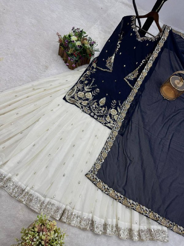 Heavy Faux Georgette Top with Contrast Lehenga & Dupatta