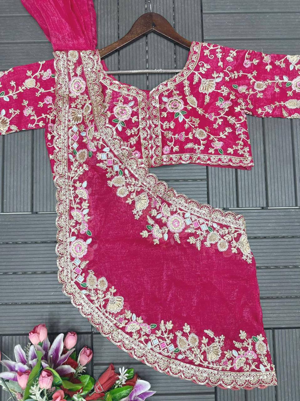 Premium Crunchi Fabric Lehenga Choli & Dupatta Set – Heavy Sequins Embroidery Work