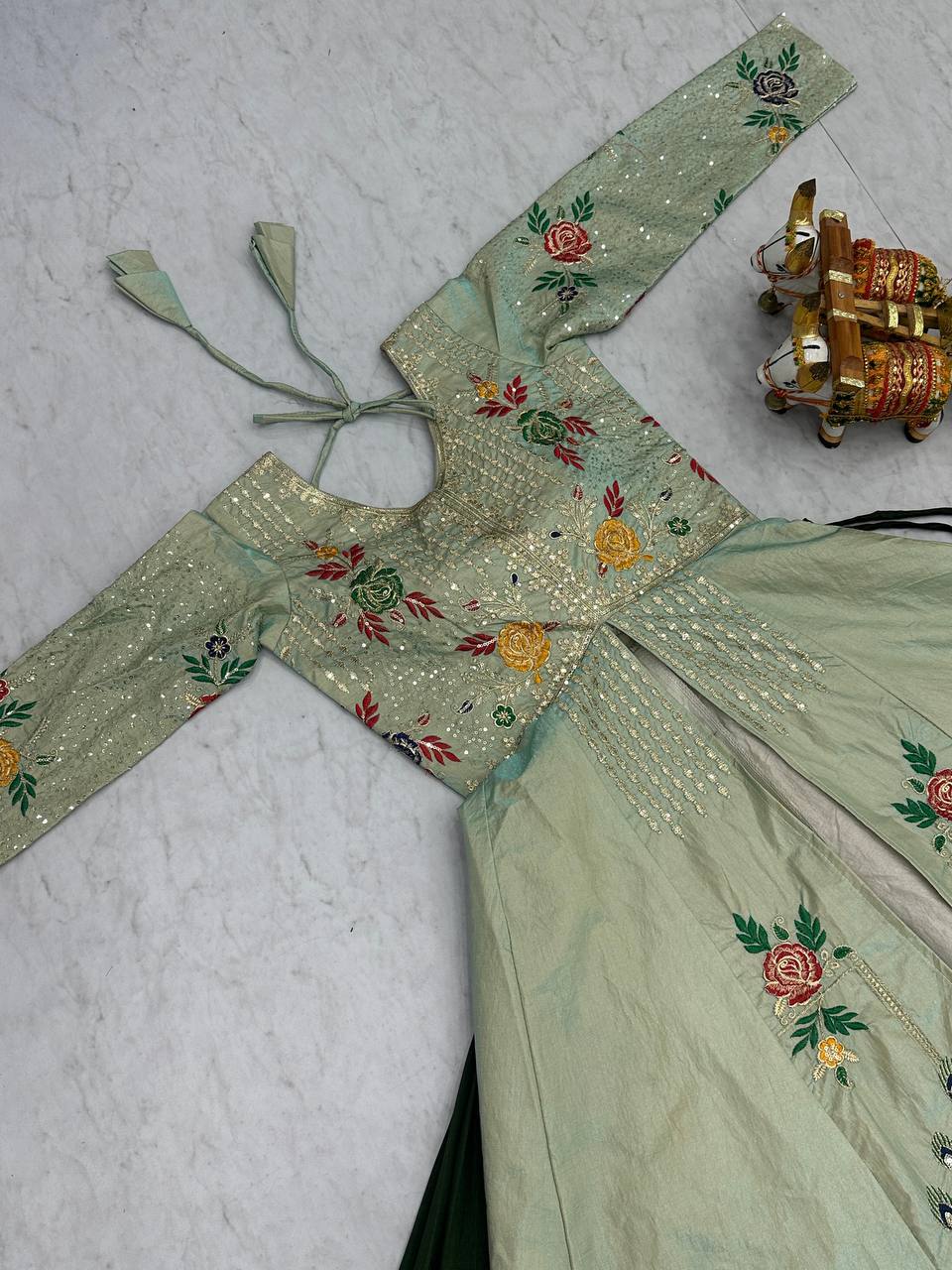 Premium Satin Silk Lehenga Choli Set – Sequins & Thread Embroidery Work