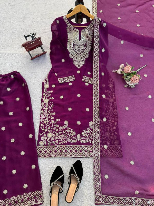 Premium JMC Silk Top, Plazzo & Dupatta Set