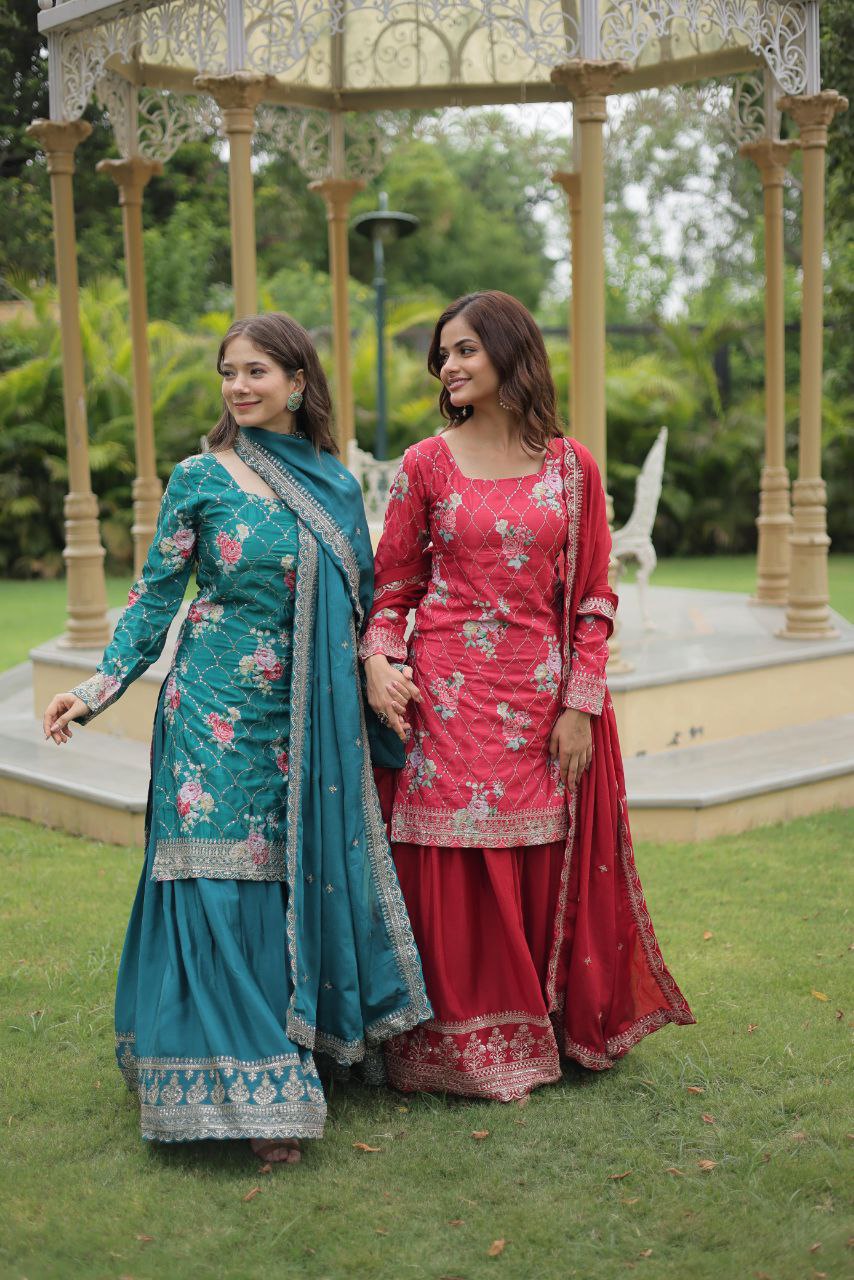 PREMIUM DESIGNER READYMADE KURTI-PLAZOO-DUPATTA COLLECTIONS