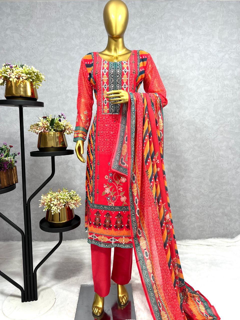 NEW EID COLLECTION 3 PIECE FANCY KURTI WITH PENT AND BEAUTIFUL DUPATTA